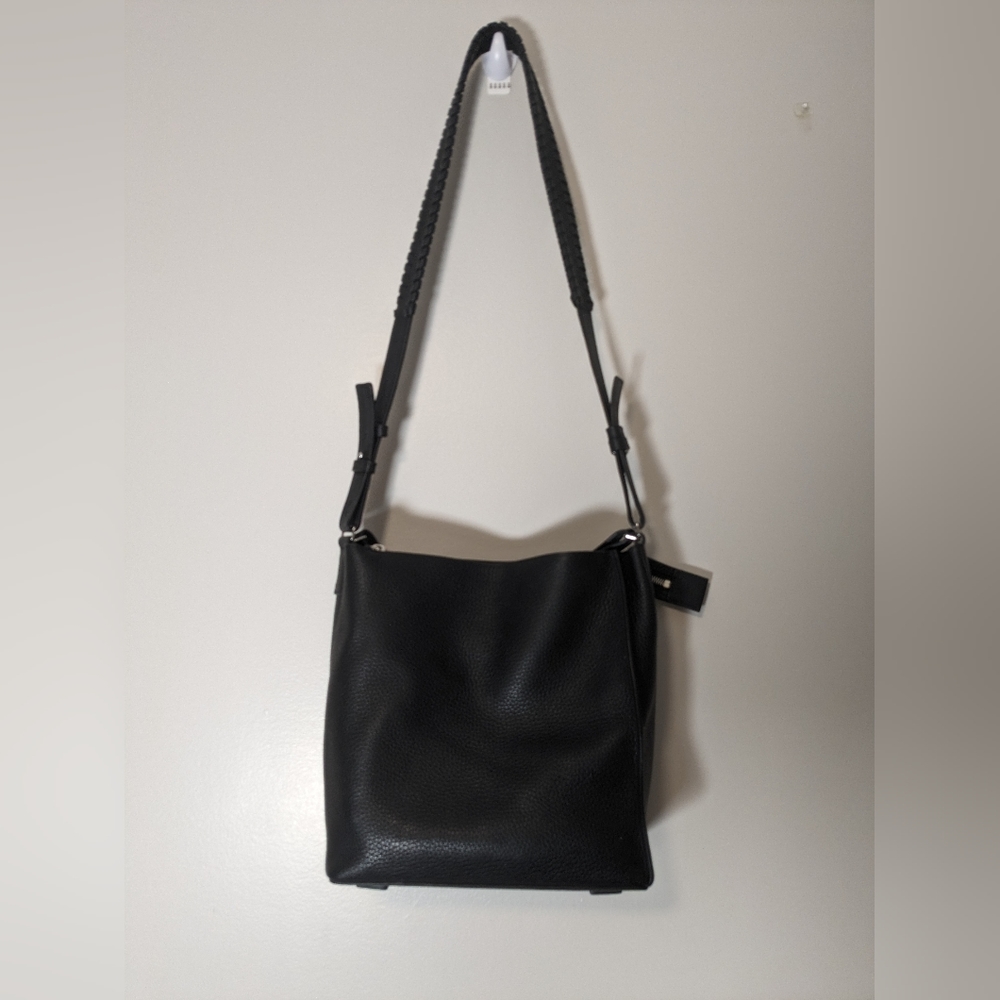 All saints black leather crossbody bag
